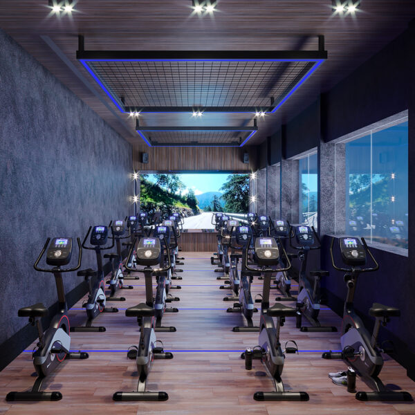 Sala de Spinning com tela de led 8m² e gamificação